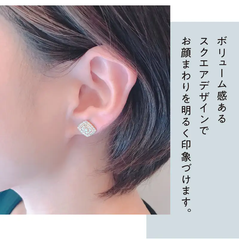 [MADE IN KOFU]K18 ダイヤパヴェスクエアピアス TI-665