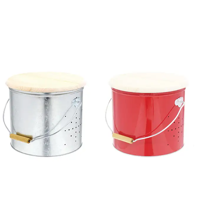 野菜ストッカーオバケツ渡辺金属工業ヒノキ 大サイズ 野菜ストッカー シルバー