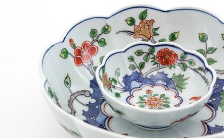 源右衛門窯 染錦草花文 鉢 猪口 有田焼 ad056