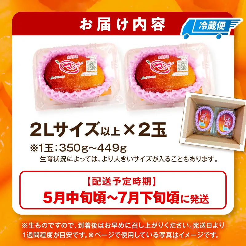 先行予約】＜数量限定＞宮崎完熟マンゴー 2L×2玉（350g～449g以上×2玉