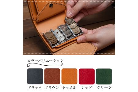 a512-01 ＜ブラック＞本革ハンドメイド！5色から選べるコインキャッチャーのお財布！メンズレディース問わず使いやすい日本製の二つ折り財布【皮革工房凜】