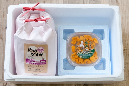 エゾバフンウニ塩水パック100g、ゆめぴりか2kg×2袋[10月下旬以降発送] F-65011