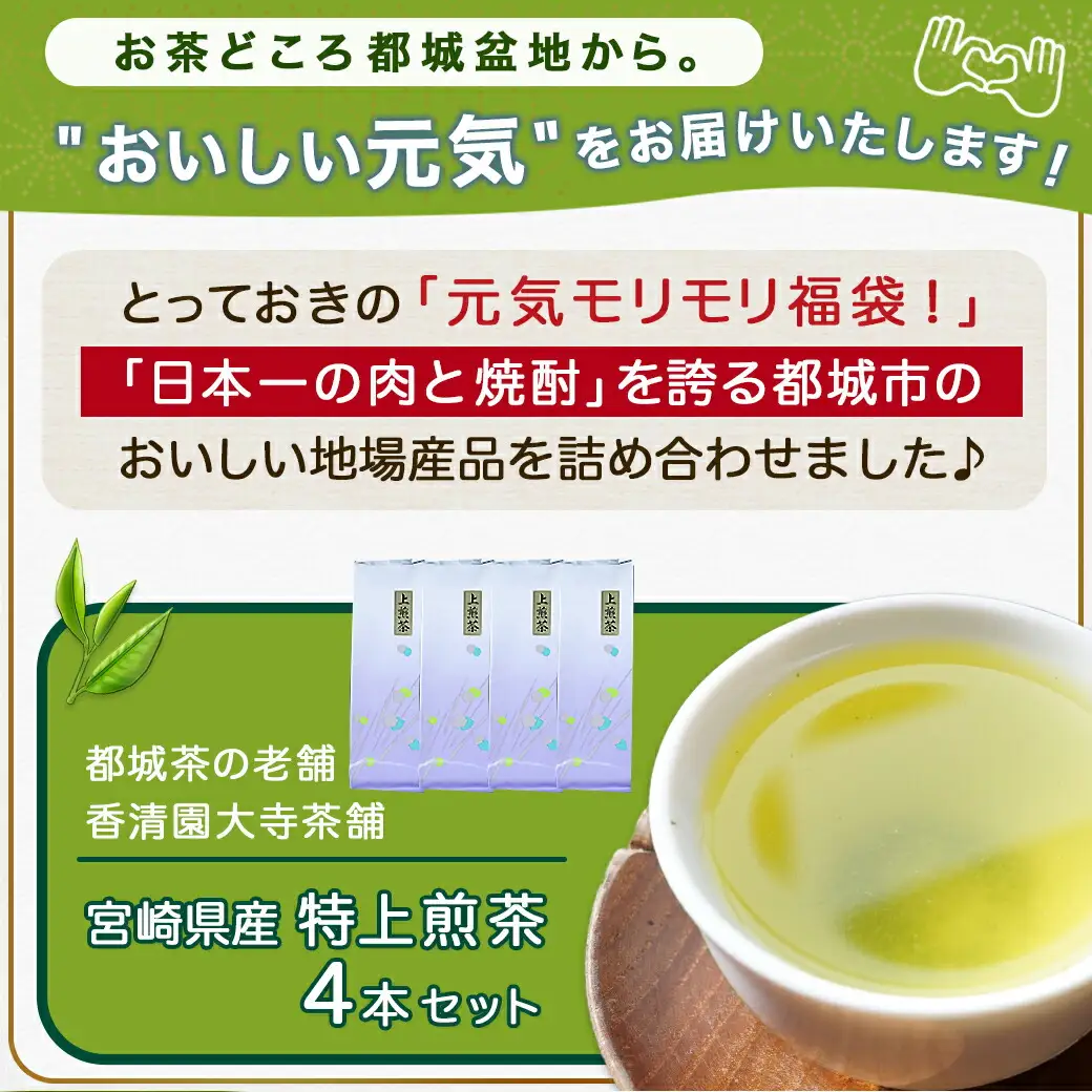 【元気モリモリ福袋】気分リフレッシュ!特上煎茶4本セット〔AA-48-002〕_(都城市) お茶の産地 宮崎県産産茶 最高級品 ホットでも冷茶でも 日本茶