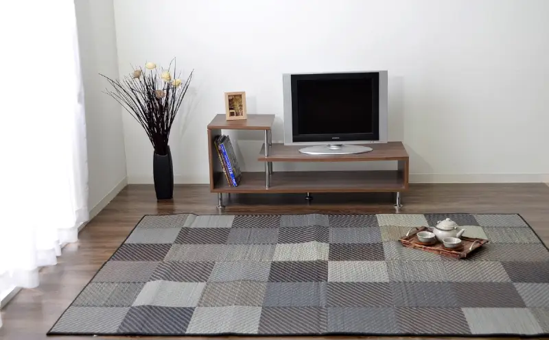 福岡 花ござ DXカラフルブロック 240×320cm（ブルー/グレイ/グリーン） カーペット ラグ