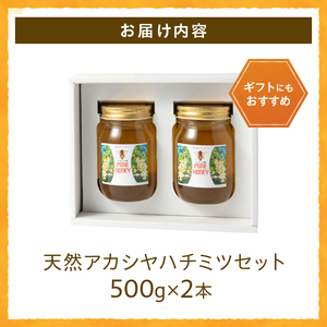 天然アカシヤハチミツセット（500g×2） 天然 アカシヤ ハチミツ 2本 計1kg 水あめ不使用 非加熱 クセがない すっきり 食べやすい 使いやすい 蜂蜜 はちみつ ハニー ギフト 山梨県 北杜市 送料無料 [h141]