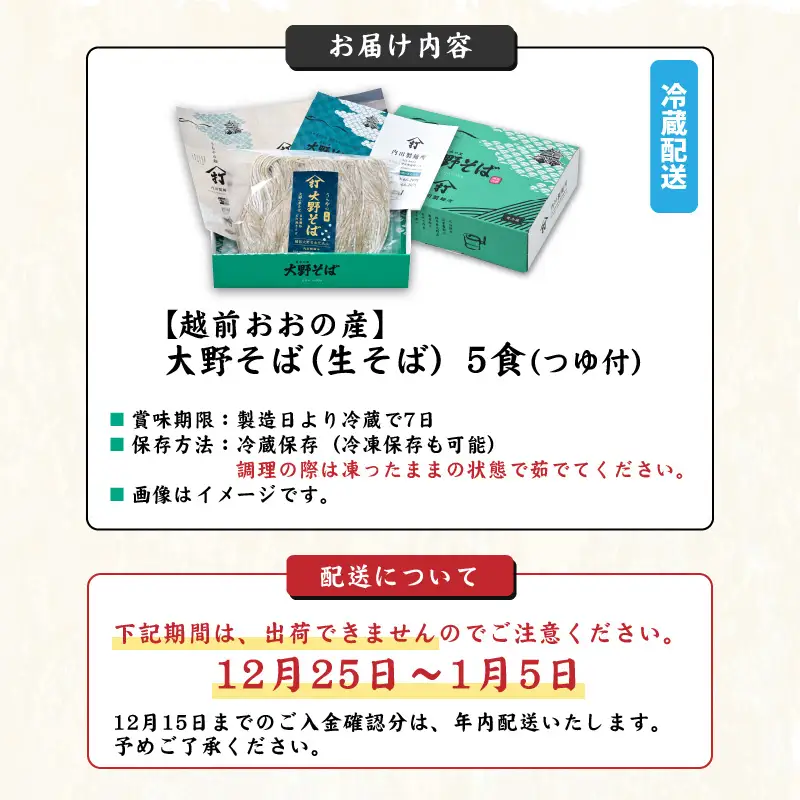 石臼挽き 越前そば 5食（つゆ付）｜ 生そば 福井 生麺