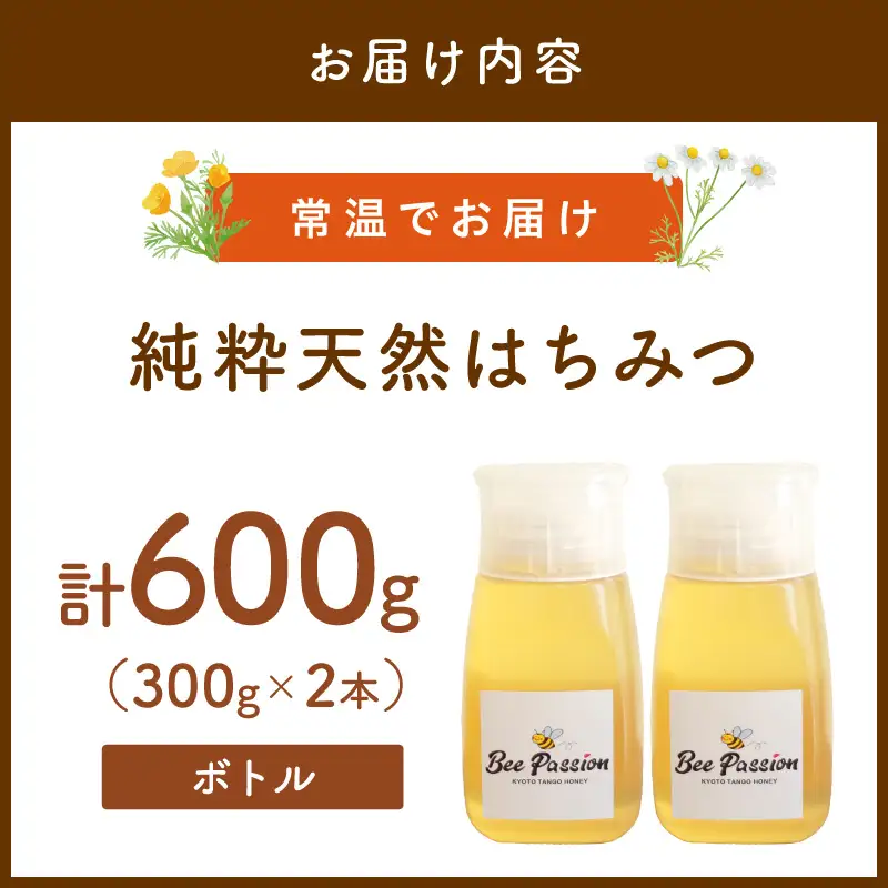 純粋天然はちみつ 百花蜜 300g×2本 ボトル 非加熱はちみつ