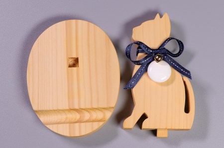 木製 スマホスタンド ねこ 蛤碁石付き