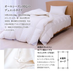 羽毛ふとん 活躍5点セット セミダブル【オールシーズン対応】 羽毛布団 寝具 2枚合わせ セミダブル布団 掛ふとんカバー ピロケース 