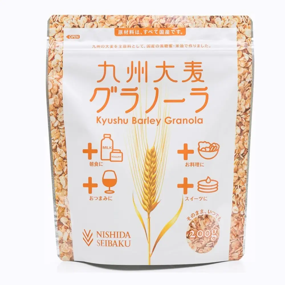 九州 大麦 グラノーラ 200g×12袋 香料 保存料の添加物は不使用 国産 プレーン ギフト シリアル トッピング 朝食 軽食 おやつ 