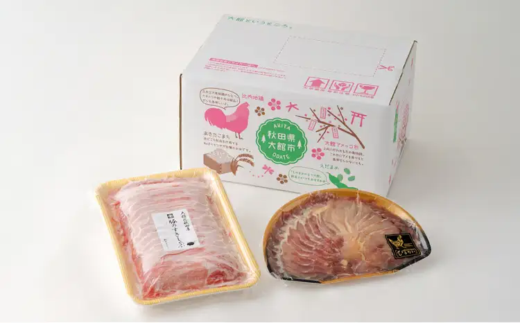 おすすめセット～その壱～（大館北秋田産豚すきしゃぶ肉＆比内地鶏しゃぶ肉）　75P2153【 割烹きらく】