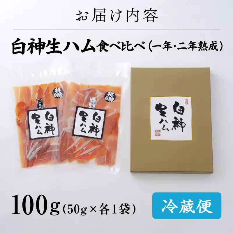 60P018003 白神生ハム熟成食べ比べ（1年熟成50g、2年熟成50g）【 しらかみフーズ】