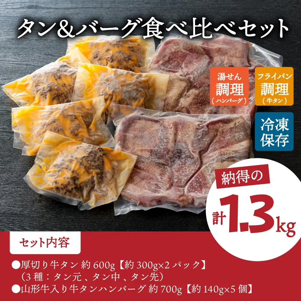 牛タン 厚切り 食べ比べ 600g ハンバーグ 5個 牛タン セット