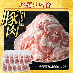 《訳あり》鹿児島県産 豚小間切れ 2kg（200ｇ×10P） 豚肉【まつぼっくり】matu-7228