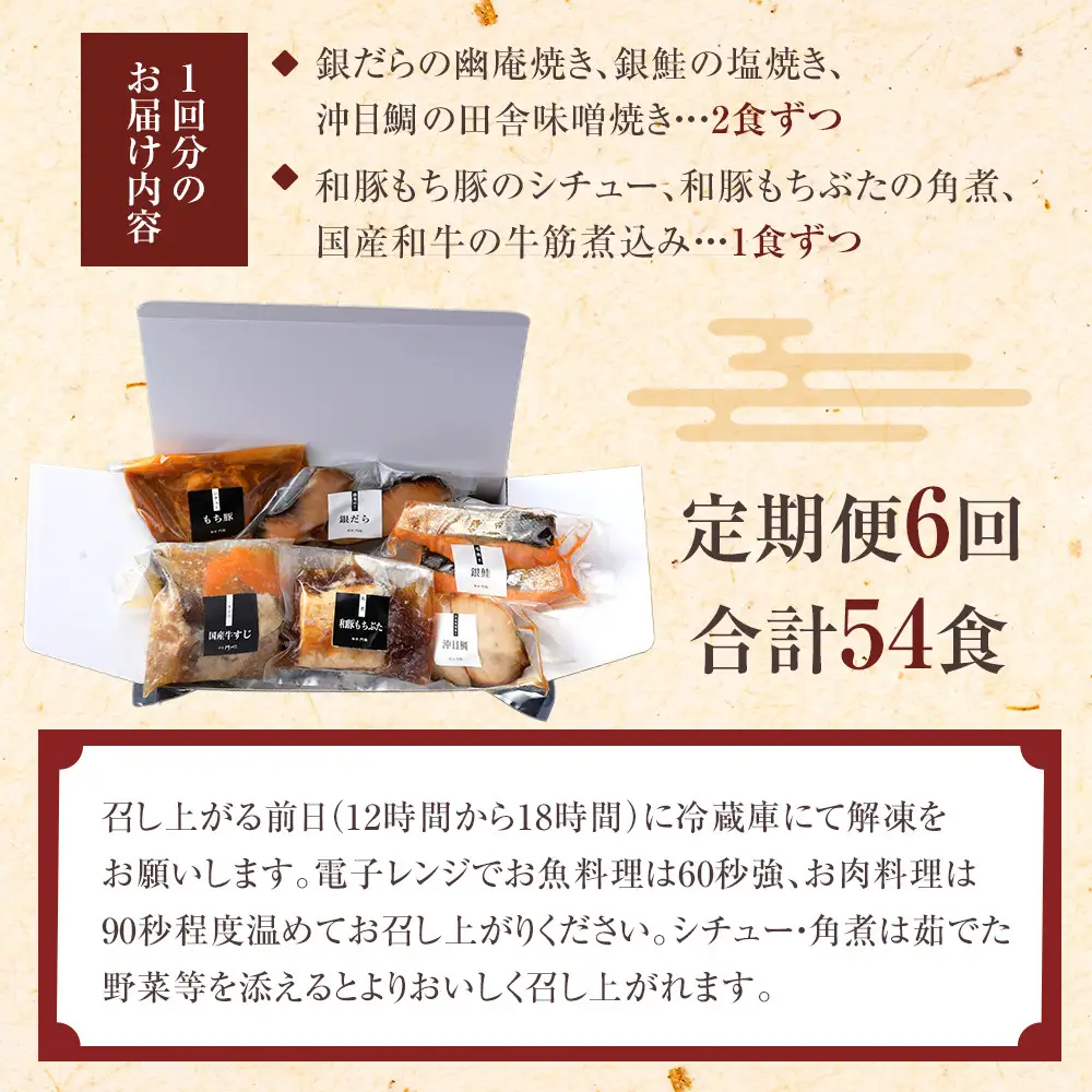 【定期便2ヶ月に1回 合計6回】《料亭 門松》 料理長のおすすめセット定期便（2か月に1回 合計6回お届け）【惣菜 和豚もちぶた 和牛 シチュー 焼き魚 牛筋煮込み 冷凍 家庭用 自宅用 贈答品 贈答用 ギフト お取り寄せ 御中元 お中元 お歳暮 贈り物 日本酒 神奈川県 小田原市 シチュー】