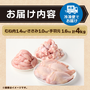 山梨県産・健味鶏【むね肉・ささみ・手羽元】（合計４kgセット） 鶏肉