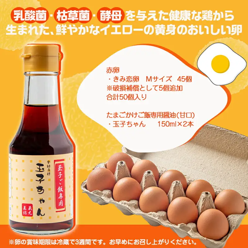 「きみ恋卵」たまごかけご飯セット〔12-29-001〕_(都城市) きみ恋卵 Ｍサイズ 醤油 たまごかけご飯専用醤油「玉子ちゃん」 甘口 卵かけご飯 朝ごはん 朝食