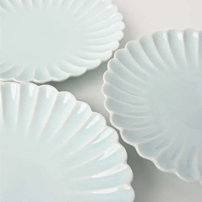 【波佐見焼】菊彫 青白釉 5寸皿 プレート 5枚セット 食器 皿 【福田陶器店】 [PA213]  波佐見焼