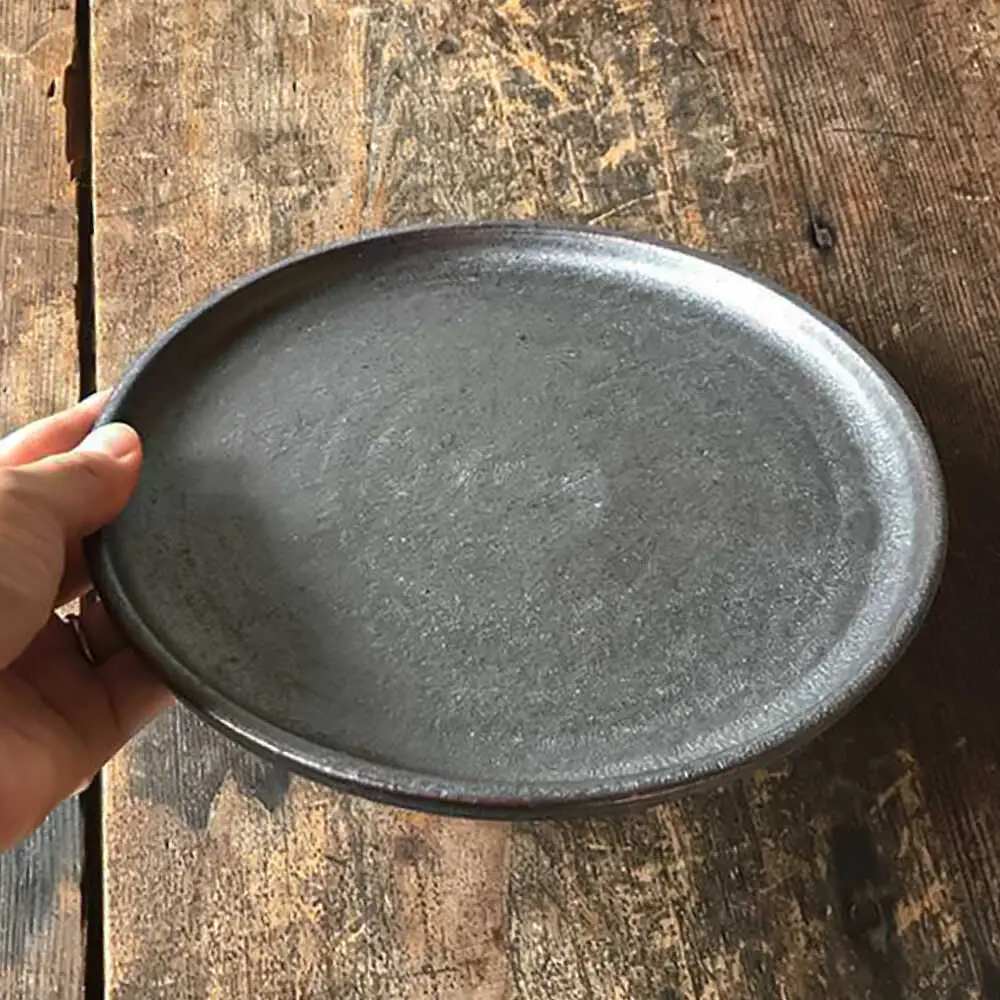 【 受注生産 】 20cm 丸 プレート 5枚 セット アイボリー アイアンブラック シリーズ 糸島市 / うつわと手仕事の店 研　器 陶器 食器 クラフト 手作り [ARD008]