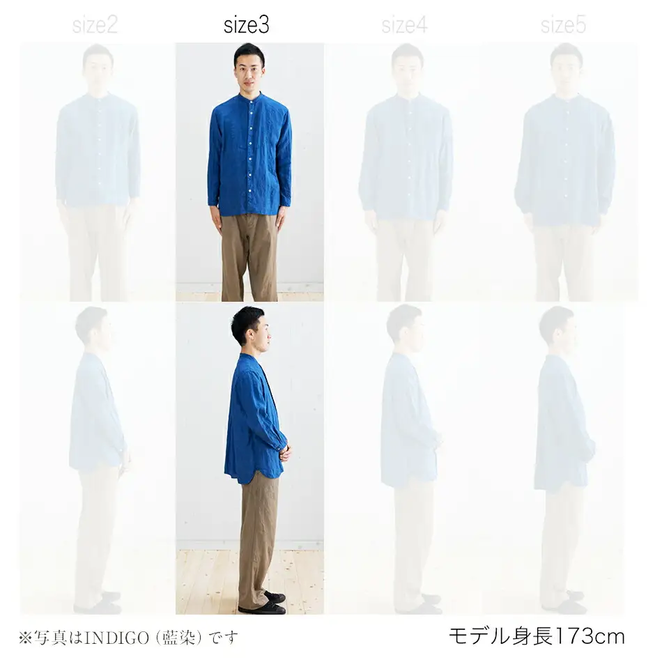 手染めリネン切替シャツ サイズ 3 LIGHT GRAY（薄墨染）　AO026