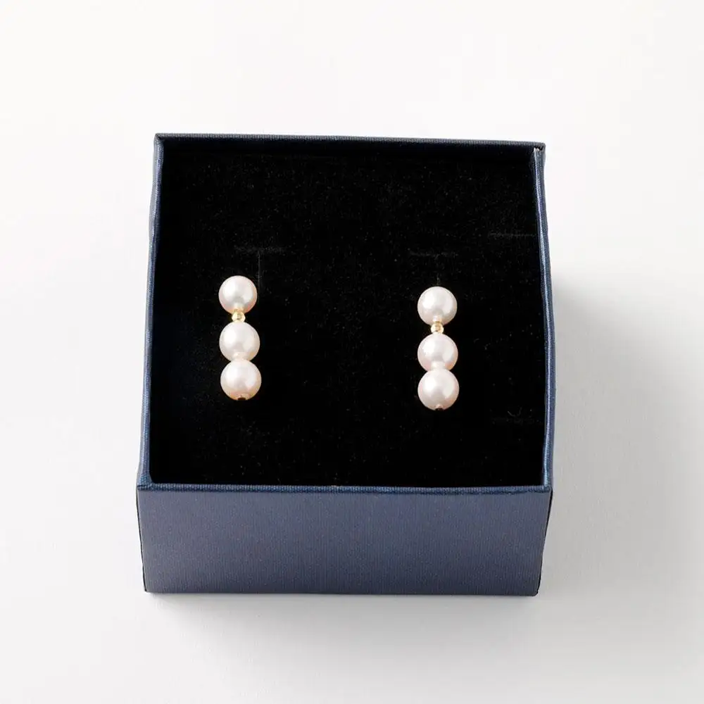 アコヤ真珠3粒ピアス 6.5mm~7mmシルバー 14金メッキ　　