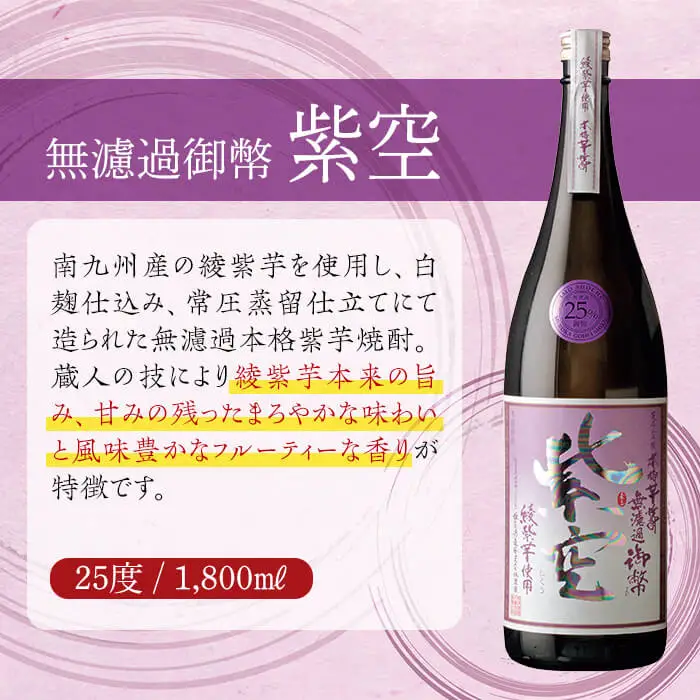 無濾過御幣 紫空 25度(1,800ml×2本)【HM024】【姫泉酒造合資会社】