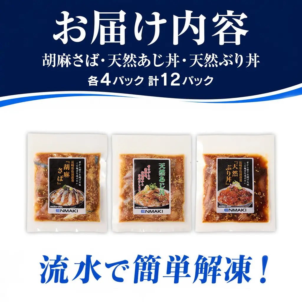 海鮮丼【海鮮漬け丼】3種×4P 流水解凍 鯖 ブリ 鯵 サバ さば ぶり【B6-046】