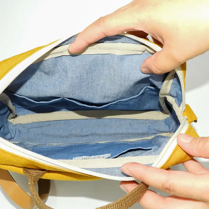 帆布のハギハギミニショルダー（マスタード）「思いやり型返礼品（支援型）」