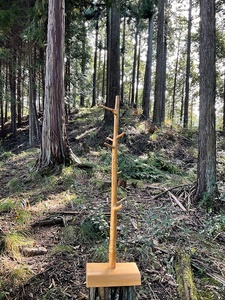 自然木のやさしさを 元祖 宇陀木トンガリ ハンガー掛け （中）／一点物 ヒノキ ポールハンガー バッグ スリッパ 帽子 マフラー 奈良県 宇陀市