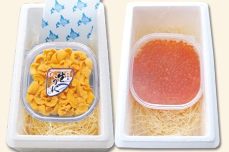 エゾバフンウニ塩水パック150g×1P、いくら醤油漬(鱒卵)150g×1P[11月下旬以降発送] D-53026