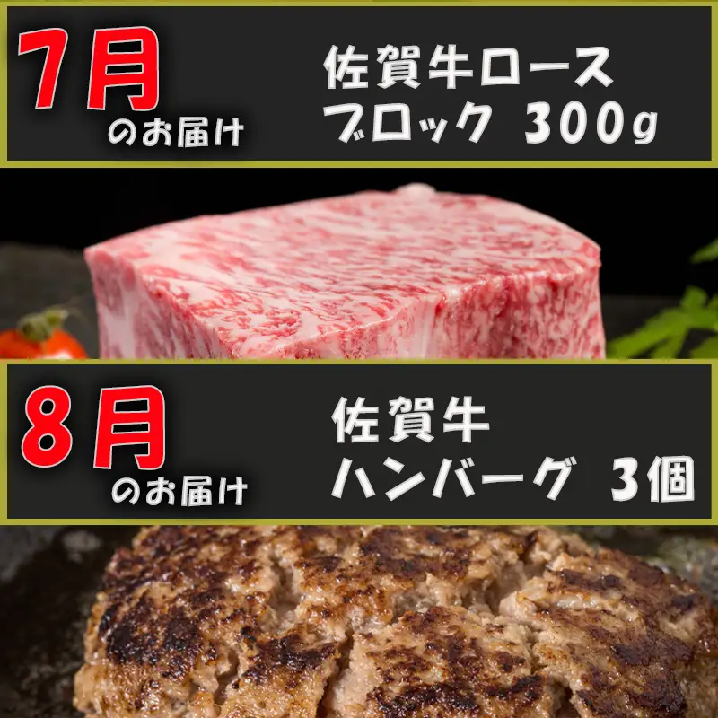 【定期便全12回】佐賀牛定期便「サーロイン(2回)・ローストビーフ(3回)・肩ロース・ハンバーグ(2回)・ロースブロック・カルビ(ロース)・カルビ(モモ)・しゃぶしゃぶ(ウデ)」 毎月発送いたします! ハンバーグ ステーキ