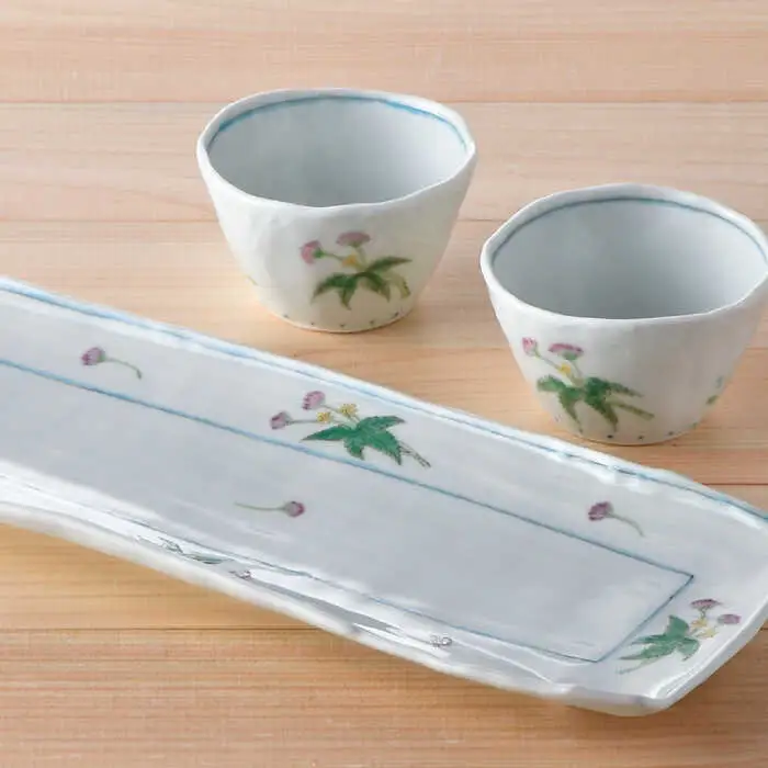 【波佐見焼】ねむの木 長角皿 プレート おしゃれな彫入りカップ 湯呑み 2個組 食器 皿 【藍水】 [GB29]  波佐見焼