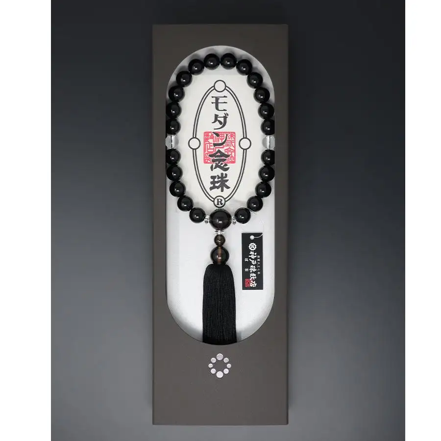 【神戸珠数店】〈京念珠〉モダン念珠 黒オニキス/水晶/茶水晶 男性用数珠【数珠袋付き】