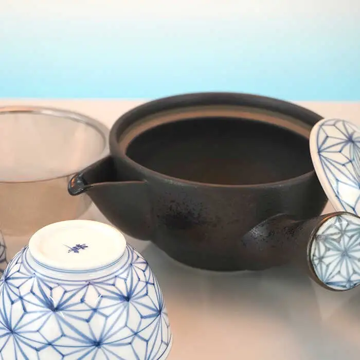 【波佐見焼】麻葉染付 茶器セット 湯飲み 急須 ティーポット 陶器 食器 皿 【岩永製陶】 [ZD18] 波佐見焼