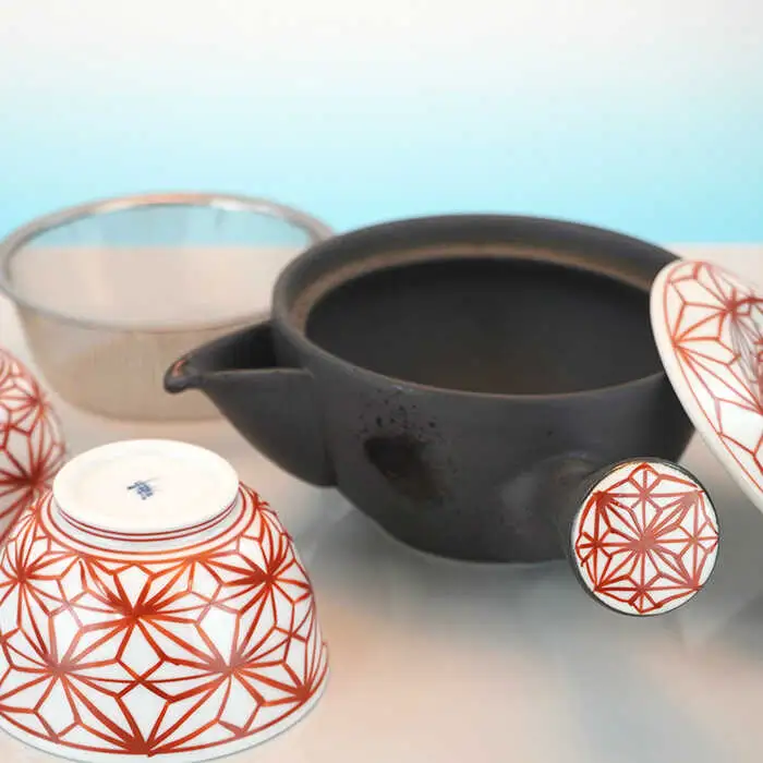 【波佐見焼】麻葉染錦 茶器セット 湯飲み 急須 ティーポット 陶器 食器 皿 【岩永製陶】 [ZD19] 波佐見焼
