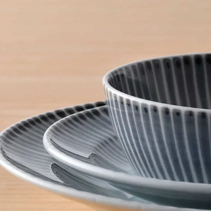 【波佐見焼】十草 プレート （19cm・24cm）・ボウル 小 3点セット（うす墨色） 食器 皿 【大新窯】 [DC96]  波佐見焼