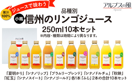 果汁100％ジュースで味わう 品種別 リンゴジュース 小瓶 10本 セット リンゴ ミックスジュース 信州 小瓶 りんご品種別に搾った こだわりジュース 甘い 豊饒な香り 酸味 爽やか 濃厚 詰め合わせ  