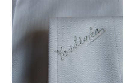 【生地：GIZAエジプト綿】オーダーワイシャツ-「オリジナルネーム入り」川西町産貝ボタン使用-高瀬貝