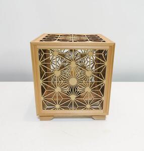 レーザー行灯「趣」キューブ 八重桜と麻の葉組子模様