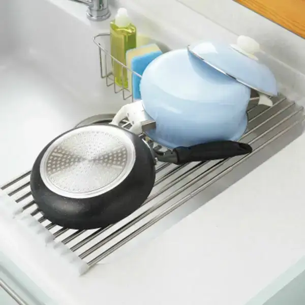 たためてしまえる伸縮水切り スリムタイプ カトラリーケース付 燕三条 水切り