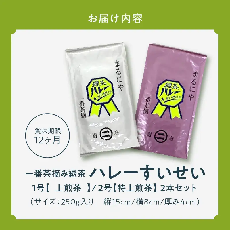 一番茶摘み緑茶ハレーすいせい1号(上煎茶)250g・2号(特上煎茶)250g 2本セット_B079-001