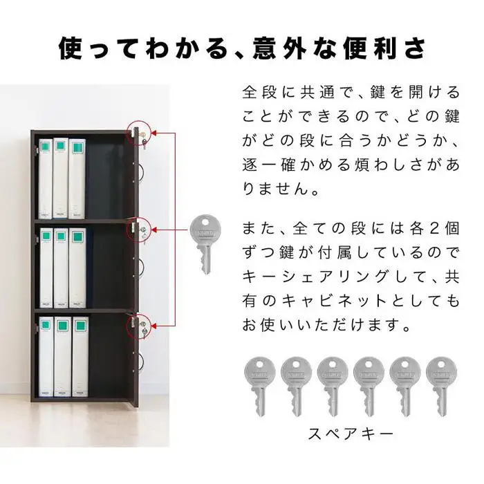 A4ファイル収納 3段 扉＆カギ付きタイプ ホワイト aku100706501