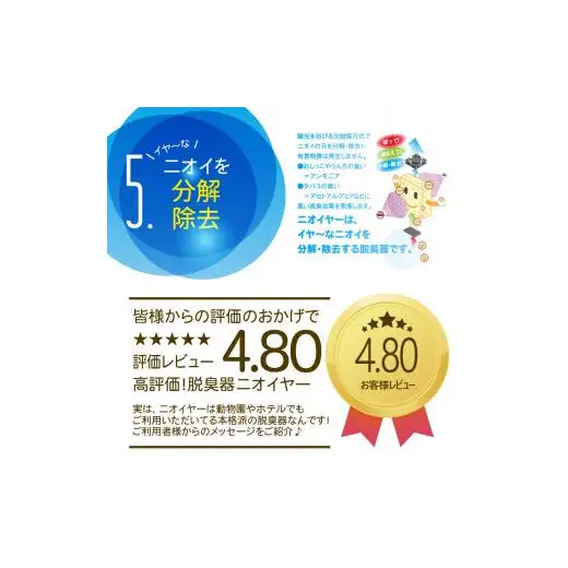 【 脱臭器 】 ニオイヤー 小型 軽量 消臭 トイレ ペット タバコ 