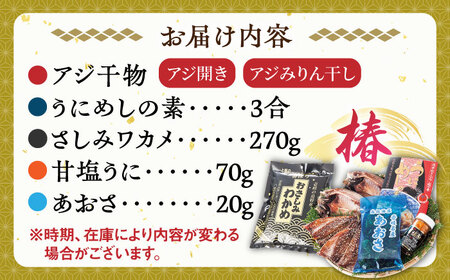 壱岐島 干物・海産物セット【椿】 [JCT003] 22000 22000円 2万円 干物 ひもの 朝食 みりん干し アジ 鯵 アジの開き 開き 丸干し うに 冷凍配送 九州