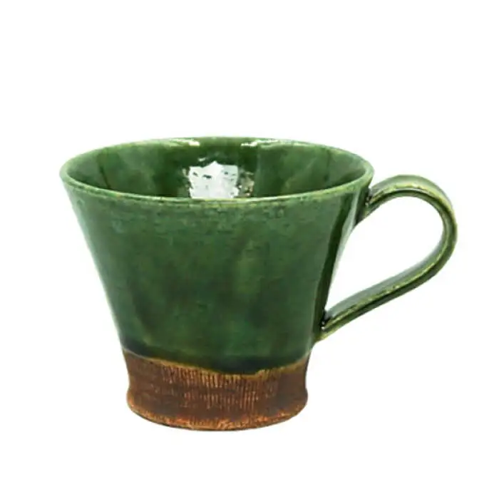 【美濃焼】織部くし目 カップ＆ソーサー【不動窯】食器 マグカップ プレート コーヒーカップ ティーカップ コップ お茶 ケーキ皿 取り皿 セット ティータイム グリーン 緑 陶器 土物 和風 おしゃれ レンジ対応 食洗機対応 送料無料 [MAR002]