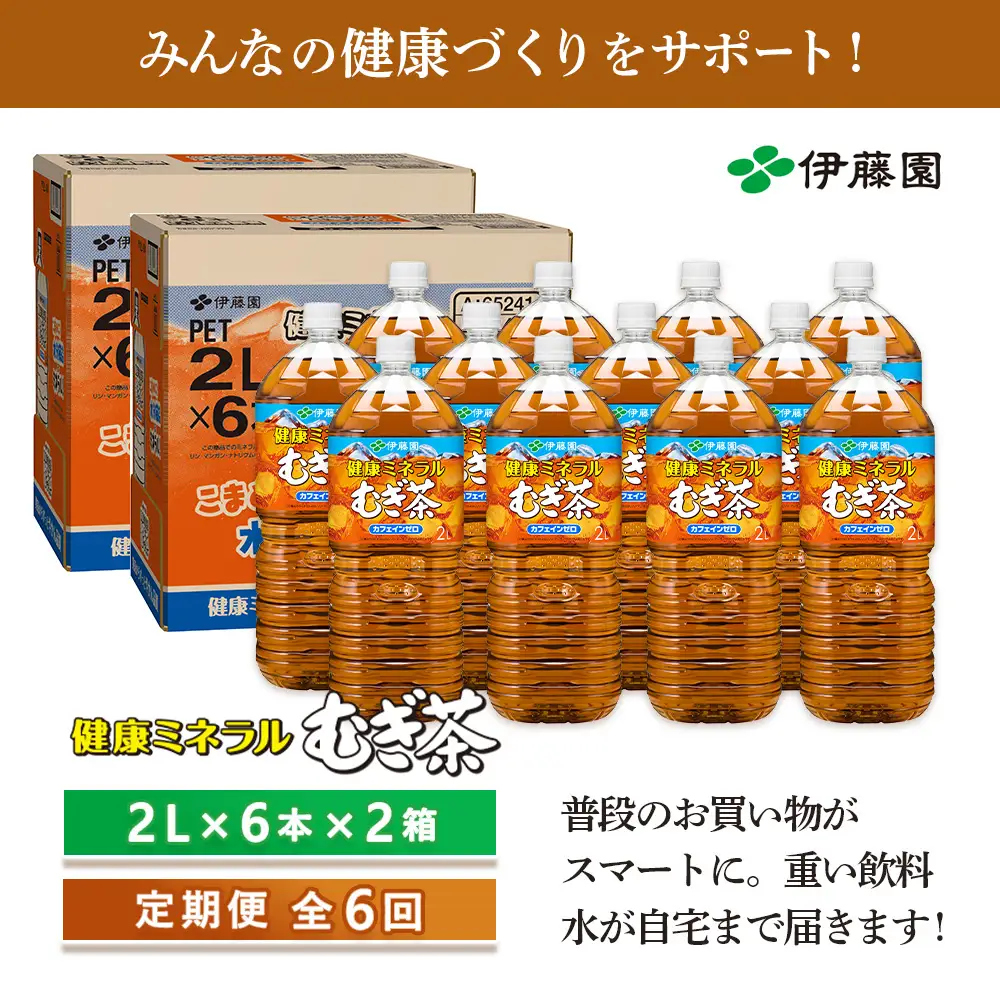『定期便：全6回』健康ミネラル麦茶2L×6本×2箱【50000601】