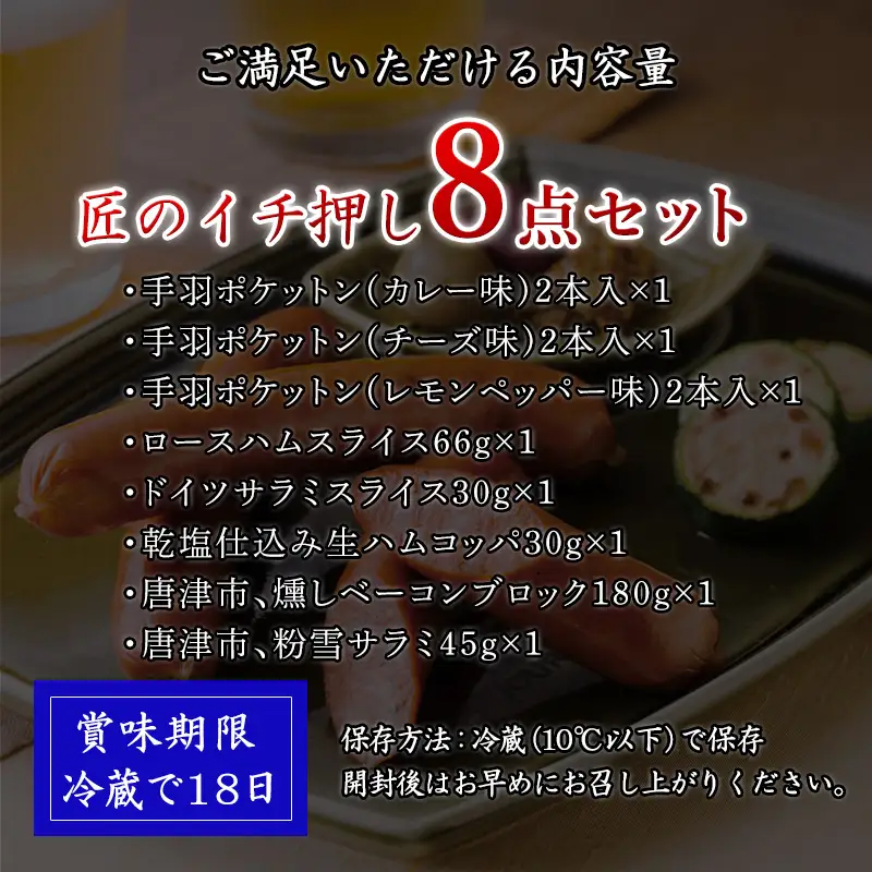 匠のイチ押し 8点セット (合計約650g) ポケットン・サラミ・ハム・ベーコンなど