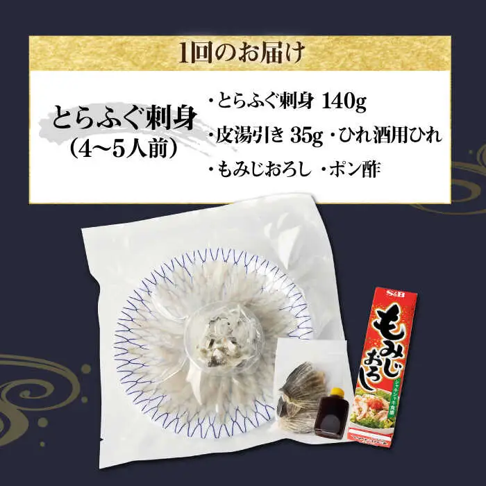 【全6回定期便】壱岐産 とらふぐ 刺身 4から5人前（皮・ヒレ付）[JDT028]