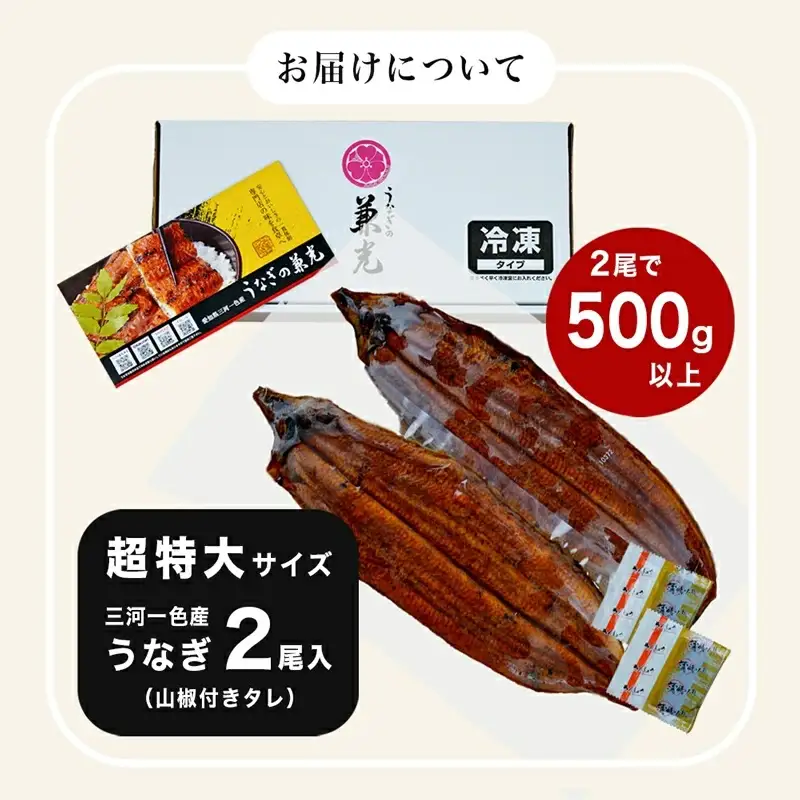 三河一色産 うなぎ蒲焼き《超特大サイズ》2尾（計500g以上） 国産 鰻 愛知・U039-16