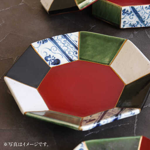 美濃焼】漆陶 つなぎ八角パーティー皿(23.5cm) 赤【宗山窯】食器 皿